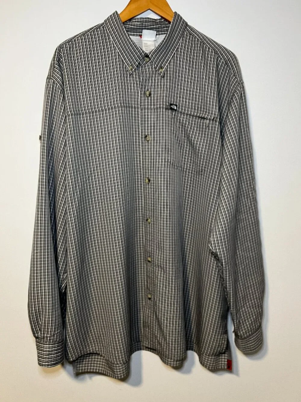 The North Face Hiking Shirt Mens 2XL Brown Plaid Roll Tab Long Sleeve Gorpcore